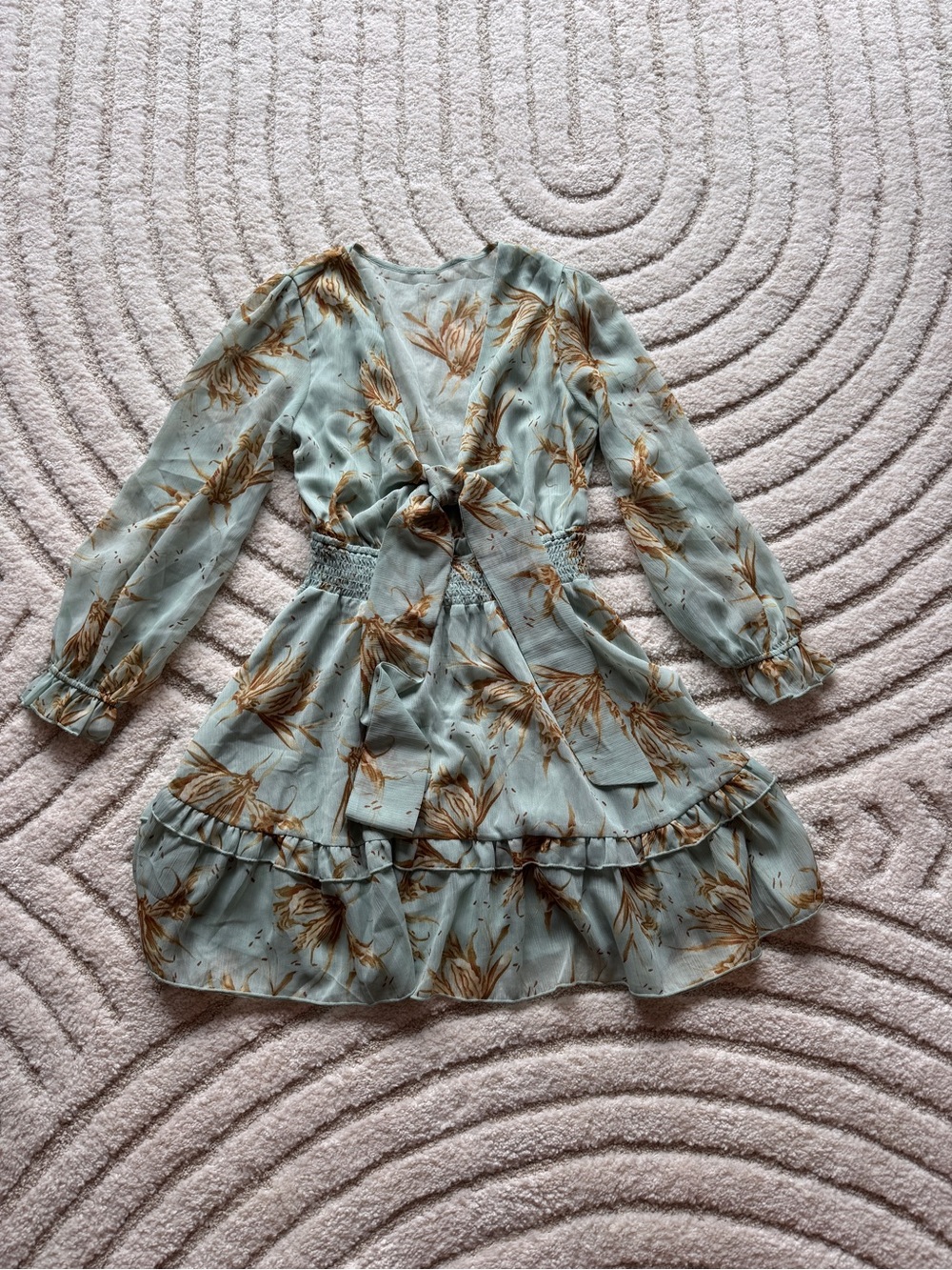 Floral Ruffle Wrap Dress - Light Aqua